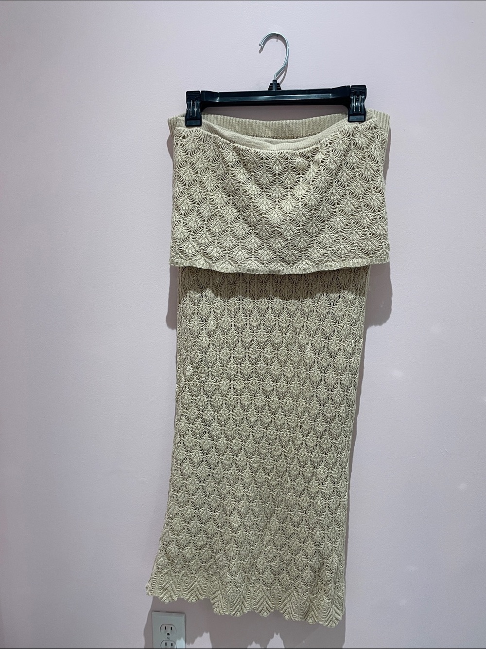 Cream Crochet Knit Midi Skirt